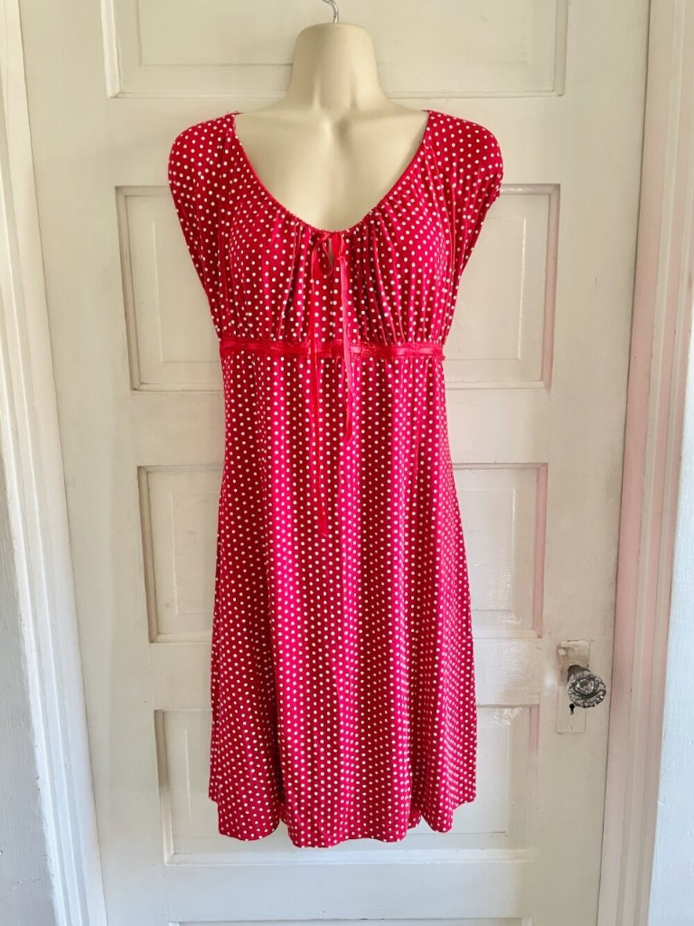 Pyramid Collection Red & White Polka Dot Empire Retro Dress XL